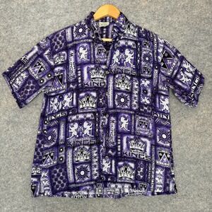 Vintage Ke Nui Los Angeles Kings Hawaiian Aloha Shirt Mens Medium Bark Cloth USA